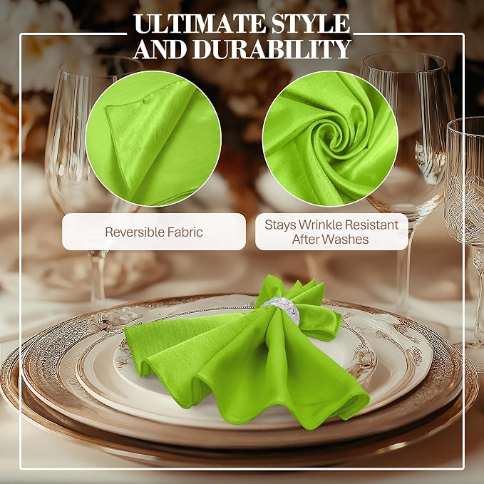 17 x 17-Inch Shantung Satin Cloth Napkins, Lime, Set of 36 - Image 3