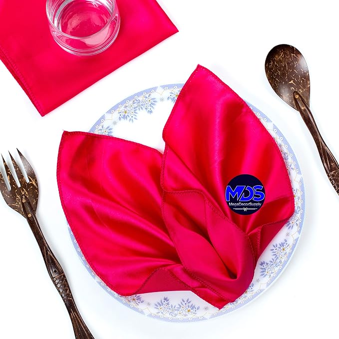 Set of 100 PCS Satin Napkin 12x12 Inch Square, Dinner Table Napkins for Wedding, Bulk Silky Sateen Cloth Napkins for Restaurant Banquet Graduation Birthday Party Decoration - Magenta by MDS