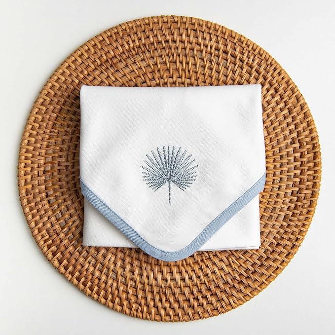 Hofdeco Premium Coastal Cotton Cloth Napkins Set of 4, 20"x20" Washable Dinner for Beach House Decor, Subtle Blue Embroidered Palm Leaf - Image 5
