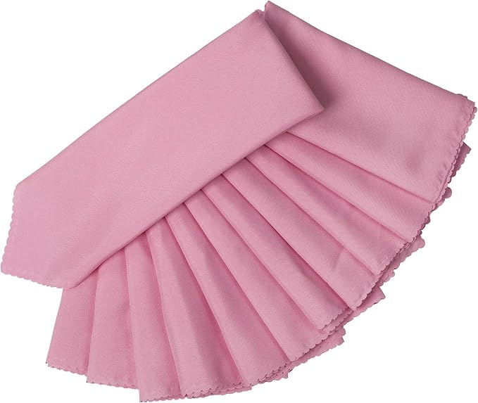 Pack of 12 Polyester Napkins 17 x 17 Inch Square with Scalloped Edge, Plain Washable Reusable Dining Table Cloth Napkin for Wedding Party Banquet Home Restaurant Bistro Decoration - Pink - Image 2