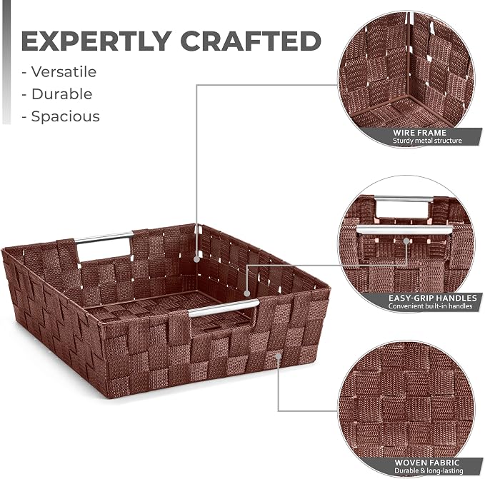 Sorbus Set of 9 Woven Storage Baskets – Mesh Hand-Woven Baskets for Organizing, Fabric Storage Bins for Linen Closet Organizer, Storage Baskets for Shelves, Home Organization and Decor (Chocolate) - Image 2