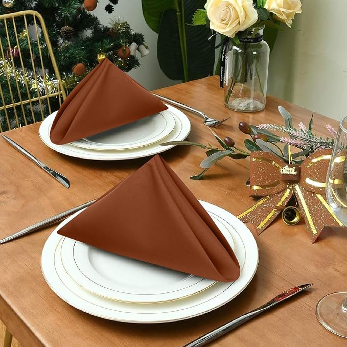 Ruvanti Cloth Napkins Set of 12, 18x18 Inch, Soft & Absorbent Cotton Enrich Dinner Napkins for Hotel, Wedding Parties, Napkins Everyday - Rust - Image 9