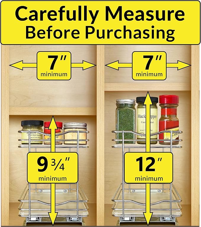 LYNK PROFESSIONAL® Pull Out Spice Organization for Cabinets - 6-3/8 inch Wide – Spice Rack for Inside Cabinets, Slide Out Spice Rack Organizer for cabinet – Pull Out Spice Rack, Sliding 2 Tier Chrome - Image 4