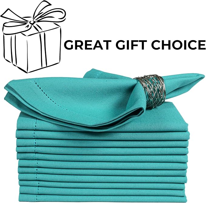 Bedding Craft Cotton Cloth Dinner Napkins Set of 12 – 18x18 Latigo Bay Teal with Hemstitched Mitered Corners – Machine Washable Reusable Napkins for Weddings, Parties & Daily Use - Image 8