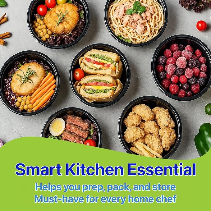 Meal Prep Containers Round [30 Set] x [38 oz] with Lids, 1 compartment, Stackable, Reusable, Leakproof, Food Safe, Microwave, Freezer & Dishwasher Safe for Food Prep Storage (30 Set, 38 oz) - Image 7