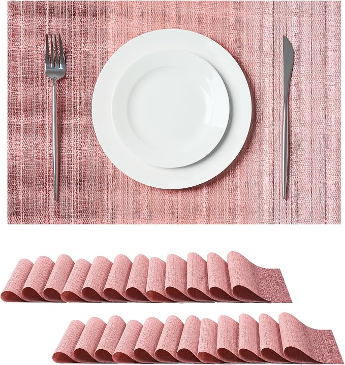 Leetaltree Gradient Pink Woven Placemats Set of 24 - Heat Resistant Non-Slip Place mats for Dining Table, Washable Durable PVC Vinyl Woven Table Mats(Gradient Pink, 24) by Leetaltree-ArtatEveryTable