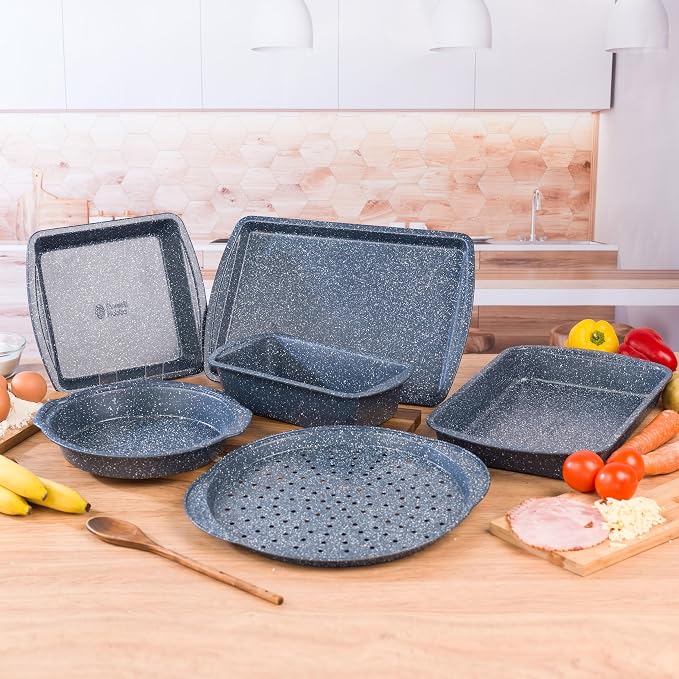 Russell Hobbs COMBO-5437 Nightfall Stone Non-Stick 6-Piece Bakeware Set – Includes Pizza Tray, Baking Tray, Roaster, Loaf Pan and Baking Tins, Durable Carbon Steel Ovenware, Oven Safe Up to 220°C - Image 2