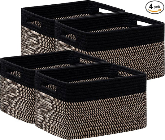 4 Pack Storage Baskets for Organizing, Woven Baskets for Shelves, Black&Brown by UBBCARE