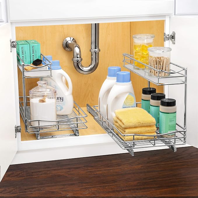 LYNK PROFESSIONAL® Pull Out Under Sink Kitchen Cabinet Organizer - 11.5 in. x 21 inch deep Drawer - Sliding Shelf Organizer for Cabinets and Undersink Storage Shelves - Lifetime Ltd. Warranty – Chrome - Image 3