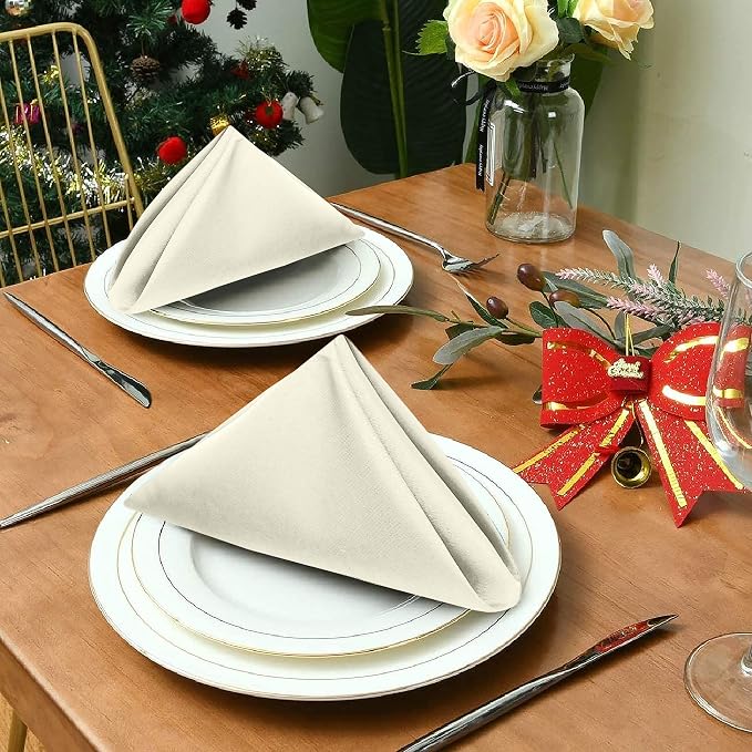 RUVANTI Bundle of 12-Pack Cloth Napkins Ivory/Cream with 12-Pack Cloth Napkins White (18x18 Inch) Cotton Blend. Soft, Washable Kitchen Linen for Dinner, Weddings & Cocktail Parties. - Image 3