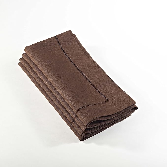 SARO LIFESTYLE Hemstitched Cloth Napkins (Set of 4) - Linen Blend Fabric Napkins for Weddings, Parties, Holiday Dining & Everyday Table Décor, 20"x20", Chocolate by SaroLifestyle