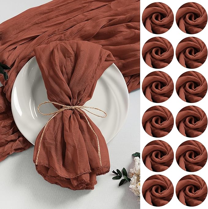 LZY 120 Pack Gauze Cheesecloth Napkins 20x20 Inch Dinner Cloth Napkins, Soft Boho Table Napkins Rustic Wrinkled Cheese Cloth Napkins Bulk for Wedding Party Baby Shower Event Decor (Terracotta) by Lightupyourparty