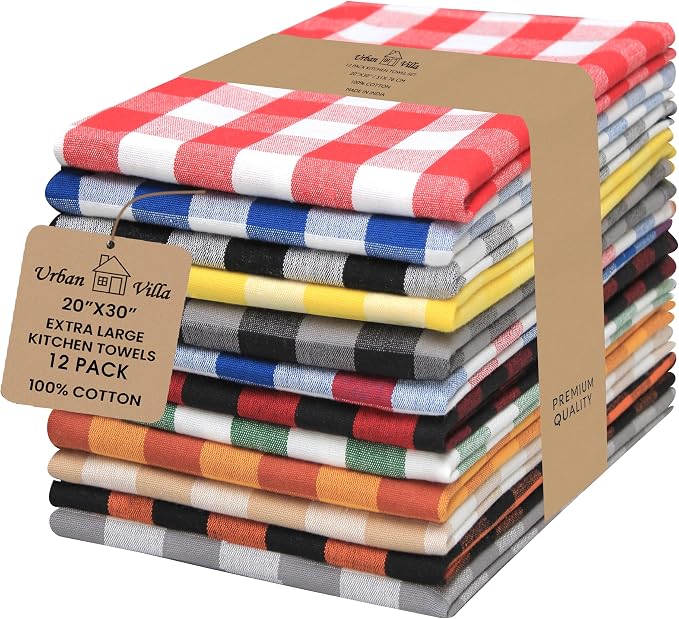 Urban Villa Kitchen Towels Cotton Dish Towels 20”x30” (Set of 12) Multi by CottonTrends