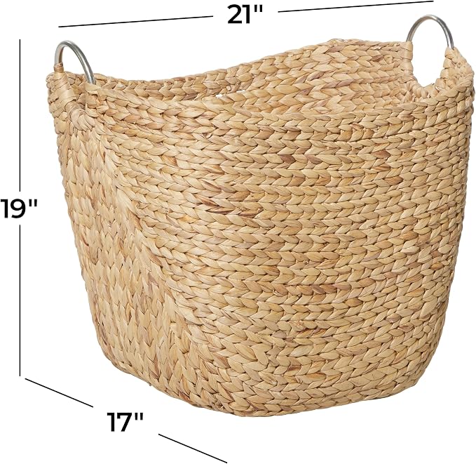 Deco 79 Seagrass Handmade Decorative and Functional Storage Basket Large Woven Basket Organizer with Ring Metal Handles, Basket for Storage 21" x 17" x 19", Brown - Image 6