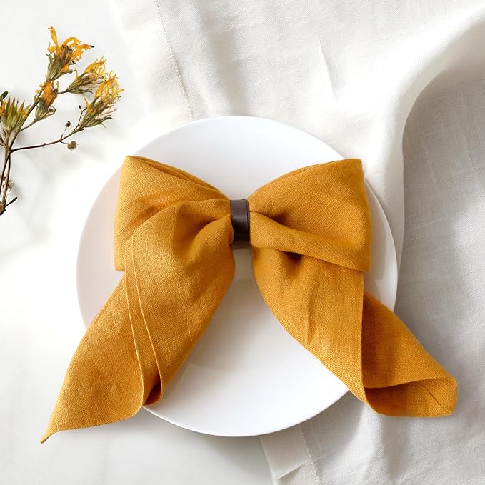 100% Linen Napkins 20x20Inch Set of 4,Cloth Napkins Dinner Napkins,Stone Washed Natural French Flax Napkins for Weddings,Decorative Easter,Mother's Day(Yellow) by LLinenWorld