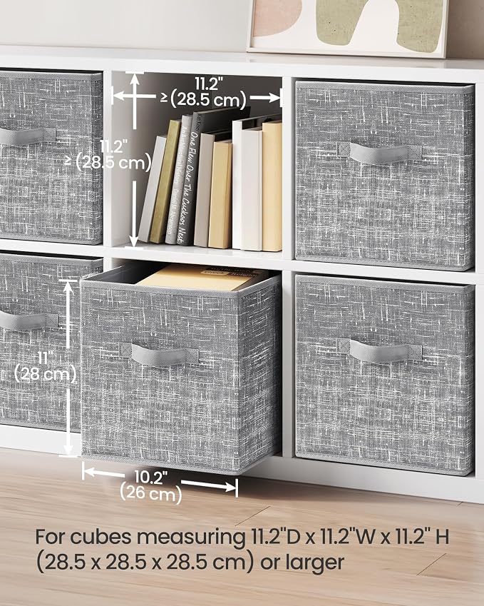 SONGMICS Storage Cubes, 11-Inch Non-Woven Fabric Bins with Double Handles, Set of 6, Closet Organizers for Shelves, Foldable, for Clothes, Cattail Gray UROB26LG - Image 3
