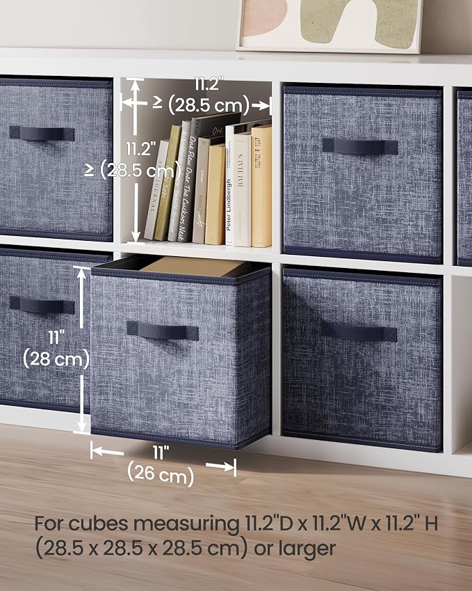 SONGMICS Storage Cubes, 11-Inch Non-Woven Fabric Bins with Double Handles, Set of 6, Closet Organizers for Shelves, Foldable, for Clothes, Misty Blue UROB026I01 - Image 3