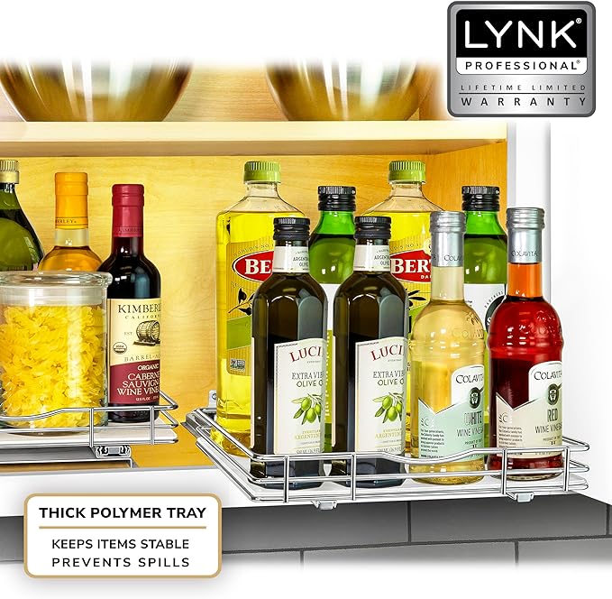 LYNK PROFESSIONAL® Pull Out Spice Organization for Cabinets - 12-3/8 inch Wide – Spice Rack for Inside Cabinets, Slide Out Spice Rack Organizer for cabinet – Pull Out Spice Rack, Sliding 1 Tier Chrome - Image 6