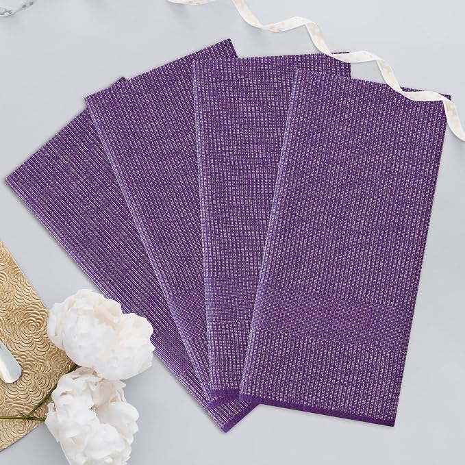 Homaxy 380 GSM Cotton Premium Kitchen Towels 3 Pack, 18"x 28", Purple | Flat and Terry Dish Towels, Highly Absorbent Tea Towel Set with Hanging Loop, Soft Utility Kitchen Hand Towels - Image 7