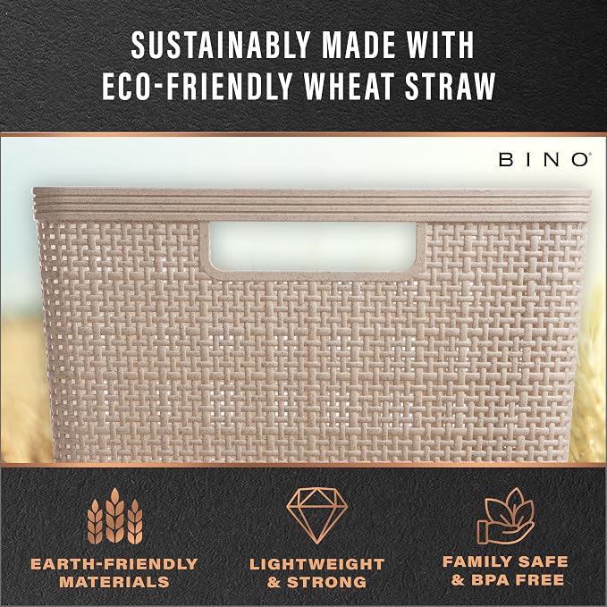 BINO | Woven Plastic Basket | Small (Natural Grey), 5-Pack | THE JUTE COLLECTION | Home Organization, Space - Saving Storage, Stylish Design | Jute Basket | Plastic Storage Basket - Image 8