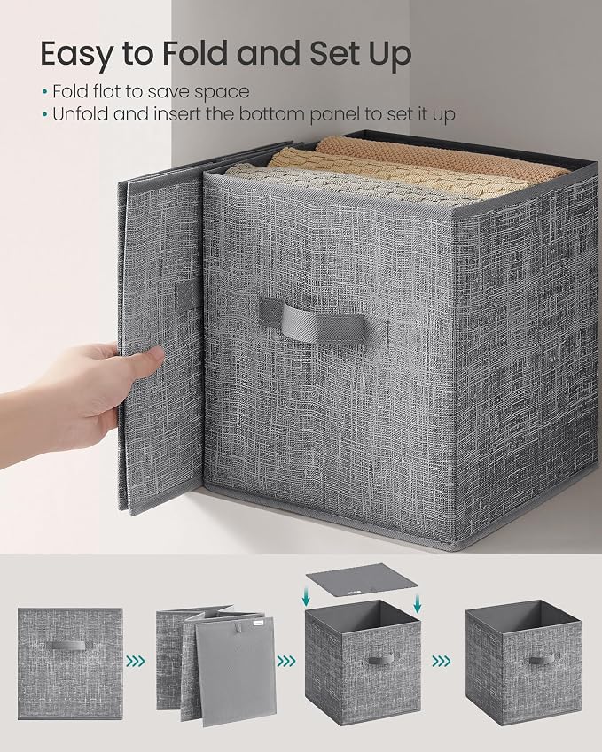 SONGMICS Storage Cubes, 10.2 x 10.2 x 11 Inches Non-Woven Fabric Bins with Double Handles, Set of 10, Closet Organizers for Shelves, Foldable, for Clothes, Cattail Gray UROB126G01 - Image 6