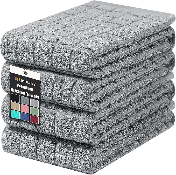 Homaxy Premium Ring Spun Cotton 390 GSM Kitchen Towels, 6 Pack, Grey | 16" x 28" Large Dish Towels, Super Absorbent Terry Hand Towels, Soft Tea Towels with Hanging Loops by Homaxy