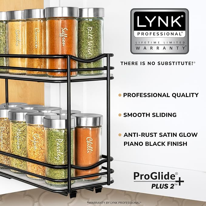 LYNK PROFESSIONAL® Pull Out Spice Organization for Cabinets - 4-3/8 inch Wide – Spice Rack for Inside Cabinets, Slide Out Spice Rack Organizer for cabinet – Pull Out Spice Rack, Sliding 2 Tier Black - Image 2
