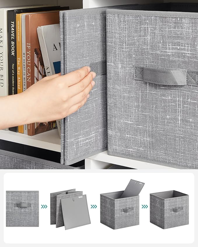 SONGMICS Storage Cubes, 11-Inch Non-Woven Fabric Bins with Double Handles, Set of 6, Closet Organizers for Shelves, Foldable, for Clothes, Cattail Gray UROB26LG - Image 7