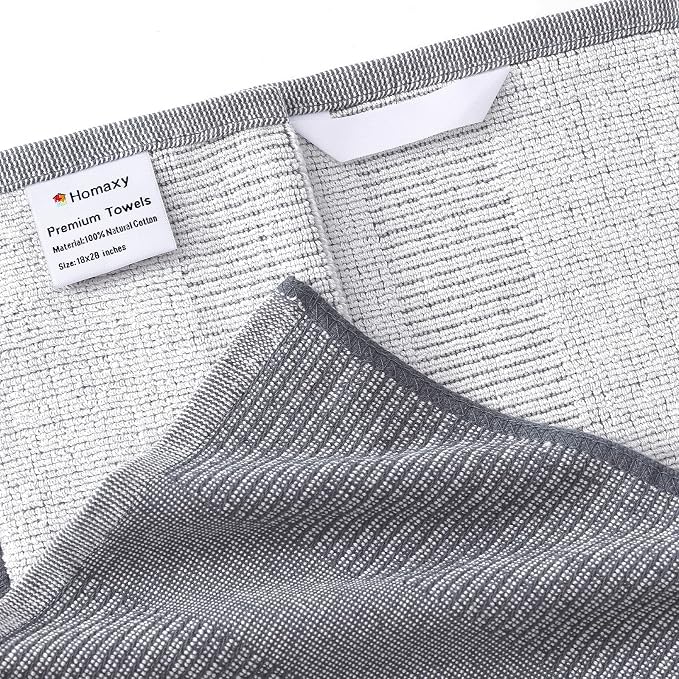 Homaxy 380 GSM Cotton Premium Kitchen Towels 6 Pack, 18"x 28", Grey | Flat and Terry Dish Towels, Highly Absorbent Tea Towel Set with Hanging Loop, Soft Utility Kitchen Hand Towels - Image 2