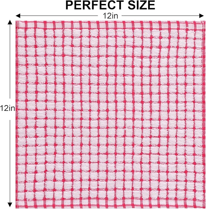 Kitinjoy Cotton 12 Pack Terry Kitchen Dish Cloths, Red | 12 x 12 Inches Super Soft and Absorbent Dish Rags, Quick Drying Dish towels for Washing Dishes - Image 5