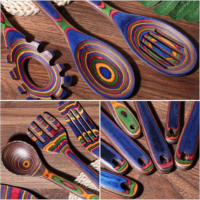 MYRAINBOW Wooden Spoons for Cooking – 7 Piece Pakkawood Kitchen Utensils Set with Spatulas, Spoons, Ladles, and Turner for Mixing, Serving & Cooking - Image 6