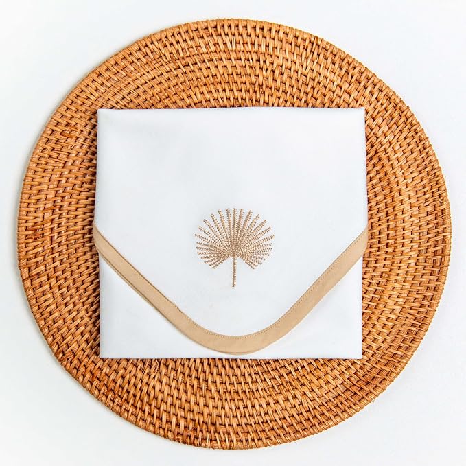 Hofdeco Premium Coastal Cotton Cloth Napkins Set of 4, 20"x20" Washable Dinner Napkins for Events, Weddings, Home Use, Neutral Tan Embroidered Palm Leaf - Image 6