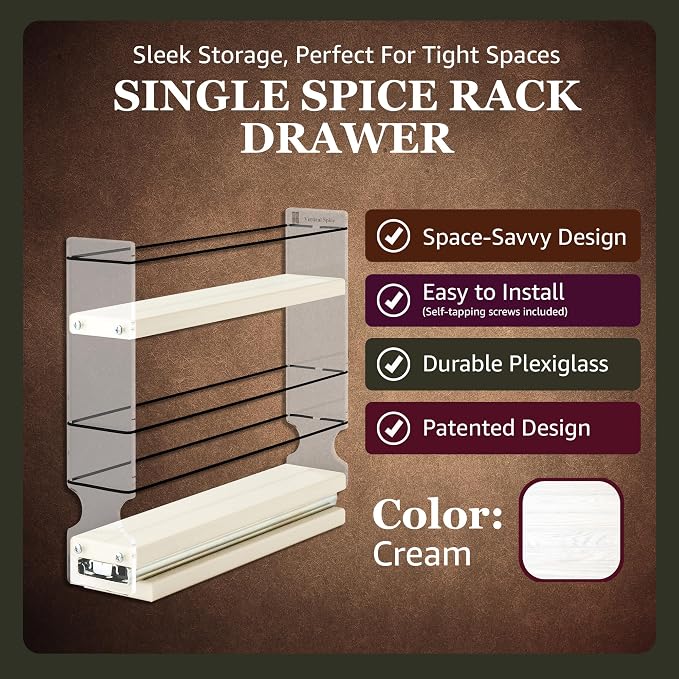 Narrow Spice Rack - Sliding Spice Jars Organizer - Pantry Organizers & Storage - Slide Out Drawers for Kitchen Cabinets - Seasoning Caddy (2.3" W x .9.25" H x 10.6" D, Assembled) - Image 7