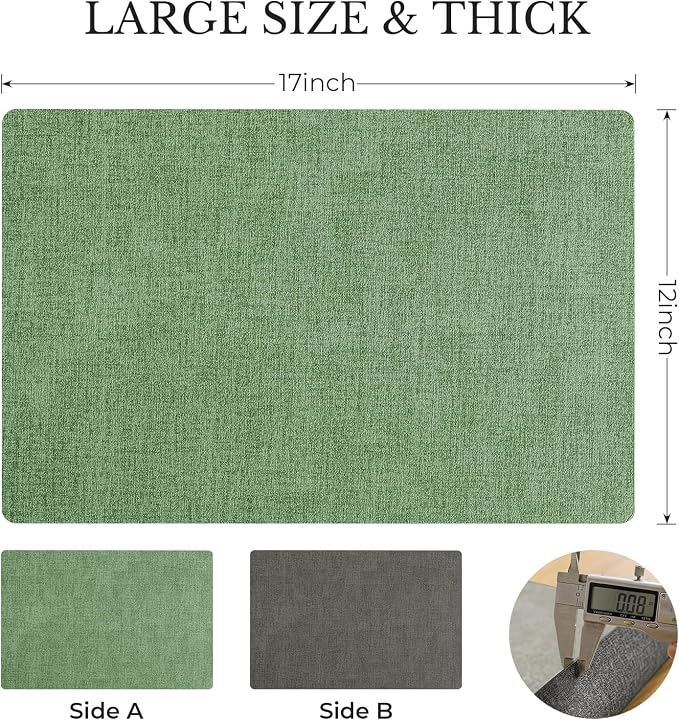 Romanstile Vinyl Placemats Set of 8, Reversible Faux Leather Heat Resistant Wipeable Table Mats, Waterproof Washable Non-Slip Table Placemats for Dining/Kitchen/Outdoor (Grey DarkGreen, 12" x 17") - Image 4