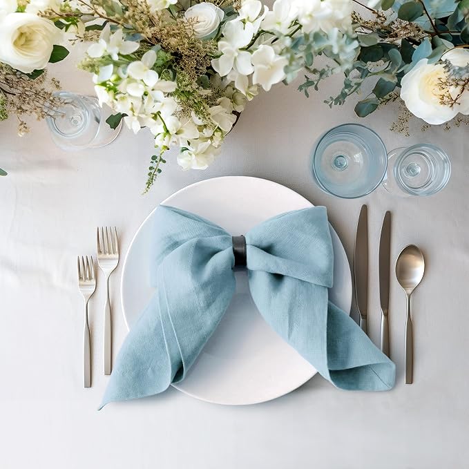 100% Linen Napkins 20x20Inch Set of 4,Cloth Napkins Dinner Napkins,Stone Washed Natural French Flax Napkins for Weddings,Decorative Easter,Mother's Day(Baby Blue) by LLinenWorld