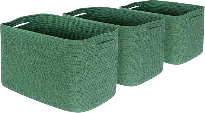 3-Pack Decorative Woven Storage Baskets for Shelves, Cube Bin Box for Organizing Books, Shoes, Dog Toys, Pantry Closet and Living Room Organizer, Forest Green - Image 8