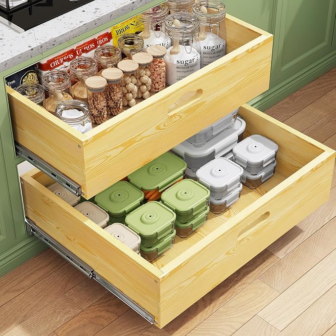 Pull Out Cabinet Organizer, Soft Close Slide Out Solid Wooden Drawers(23"W X 21"D x 6.2''H), Heavy Duty Full-extension Roll Out Shelves for Kitchen Cabinets,Pantry & Closet Organizers and Storage by Kitstorack