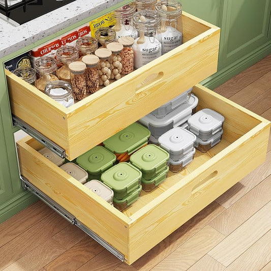 Pull Out Cabinet Organizer, Soft Close Slide Out Solid Wooden Drawers(23"W X 21"D x 6.2''H), Heavy Duty Full-extension Roll Out Shelves for Kitchen Cabinets,Pantry & Closet Organizers and Storage by Kitstorack