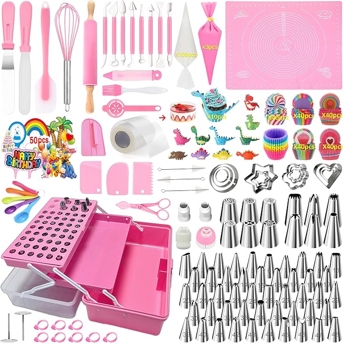 Cake Decorating Kit,Piping Bags and Tips Set,Cake Decorating Supplies,Frosting Piping Kit,Cake Baking Supplies for Beginners (488PCS) by AKHMLEF