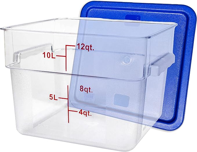 Tiger Chef 12 Quart Commercial Grade Clear Food Storage Square Polycarbonate Containers With Blue Lids 4 Pack - Image 2