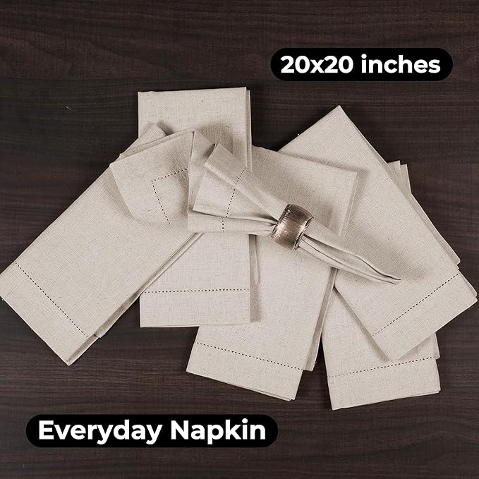 Linen Cotton Cloth Napkins Set of 12, 20x20 Inch Dinner Napkins | Natural Hemstitched Fabric – Machine Washable Elegant Reusable Table Napkins for Weddings, Parties & Dining Décor - Image 6