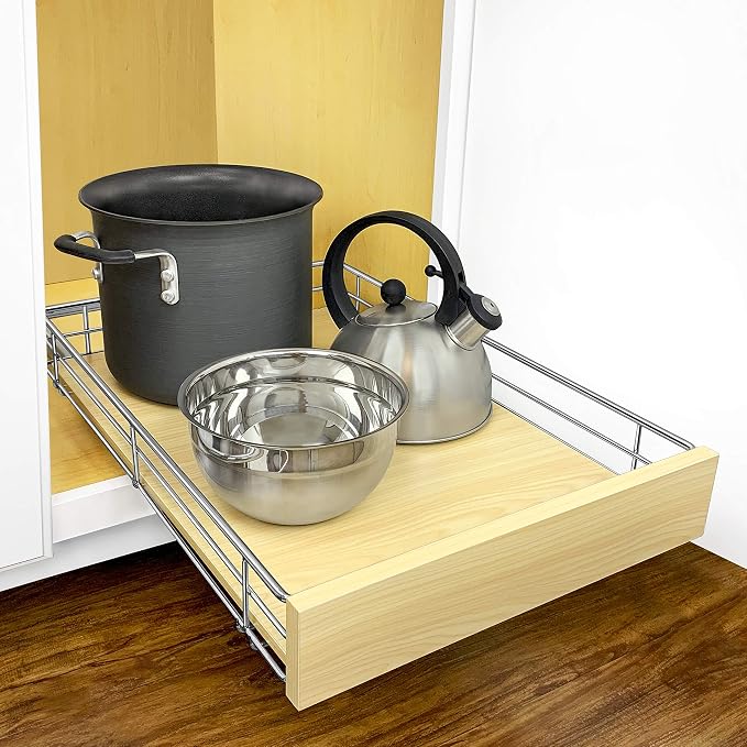 LYNK PROFESSIONAL® SELECT™ Slide Out Cabinet Organizer Pull Out Drawer, 14" x 21" Pull Out Cabinet Organizer – Pull Out Shelves for Kitchen Cabinets – Roll Out - Lifetime Ltd. Warranty, Wood Chrome - Image 8