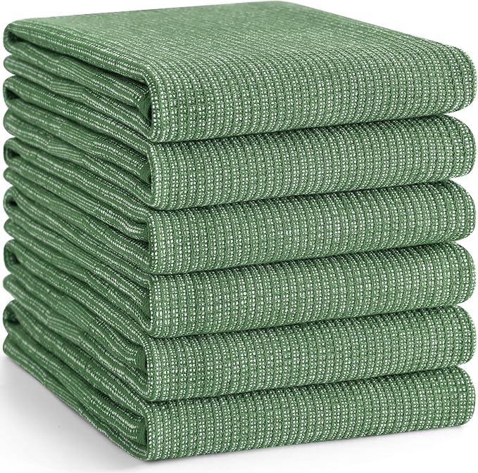 Homaxy 380 GSM Cotton Premium Kitchen Towels 6 Pack, 18"x 28", Grass Green | Flat and Terry Dish Towels, Highly Absorbent Tea Towel Set with Hanging Loop, Soft Utility Kitchen Hand Towels - Image 8