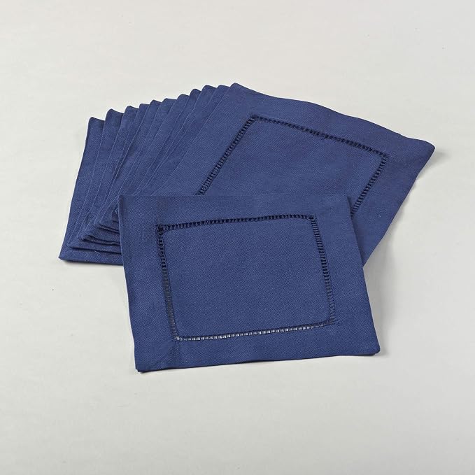 SARO LIFESTYLE Hemstitched Cloth Napkins (Set of 12) - Linen Blend Fabric Napkins for Weddings, Parties, Holiday Dining & Everyday Table Décor, 6"x6", Cobalt Blue by SaroLifestyle