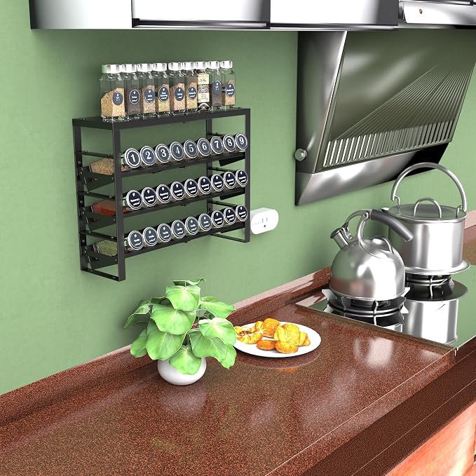 Jojocross Expandable, Stackable, Adjustable Spice Rack kitchen Organizer,Metal Pantry Storage Shelves - Multi-Tier Shelf for Cabinet, Countertop, Pantries, Cupboard or Wall Mount,Black - Image 3