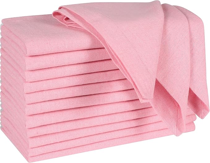Bedding Craft Cotton Cloth Napkins Set of 12 – 18x18 Baby Pink – Soft Machine Washable Fabric Napkins for Weddings, Thanksgiving, Christmas & Everyday Dining - Image 9