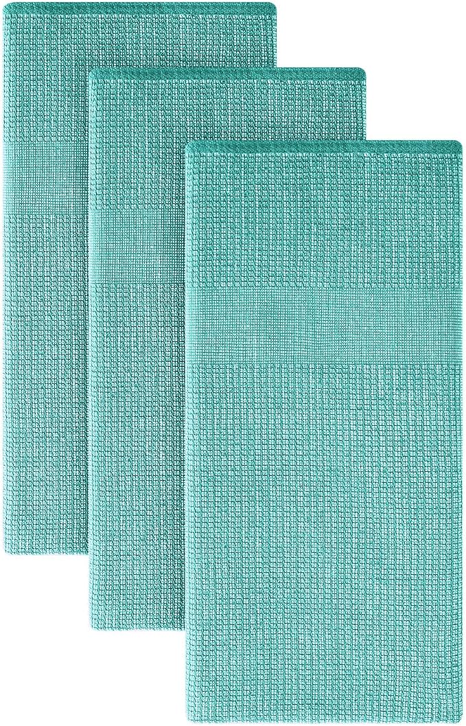 Homaxy 380 GSM Cotton Premium Kitchen Towels 3 Pack, 18"x 28", Teal | Flat and Terry Dish Towels, Highly Absorbent Tea Towel Set with Hanging Loop, Soft Utility Kitchen Hand Towels by Homaxy