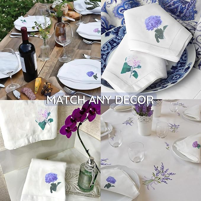 Cloth Tea Napkins Set of 4, Floral Print Cloth Napkins, Minimal Reusable Cotton Table Napkins for Dinner, Weddings, Parties, Coffee and Cocktail Settings, 20x20 Inches (Hydrangea) - Image 6
