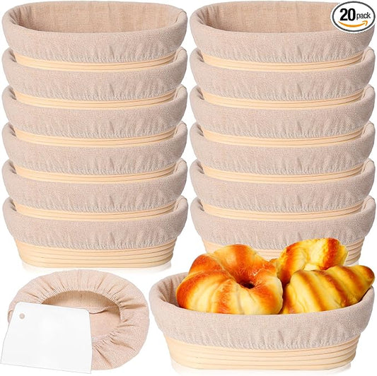 Gejoy 20 Sets Bread Proofing Baskets Bulk Banneton Dough Proofing Bowls Kit with Cloth Liner Sourdough Basket for Home Sourdough Bakers Supplies (Oval,10 Inch) by Gejoy