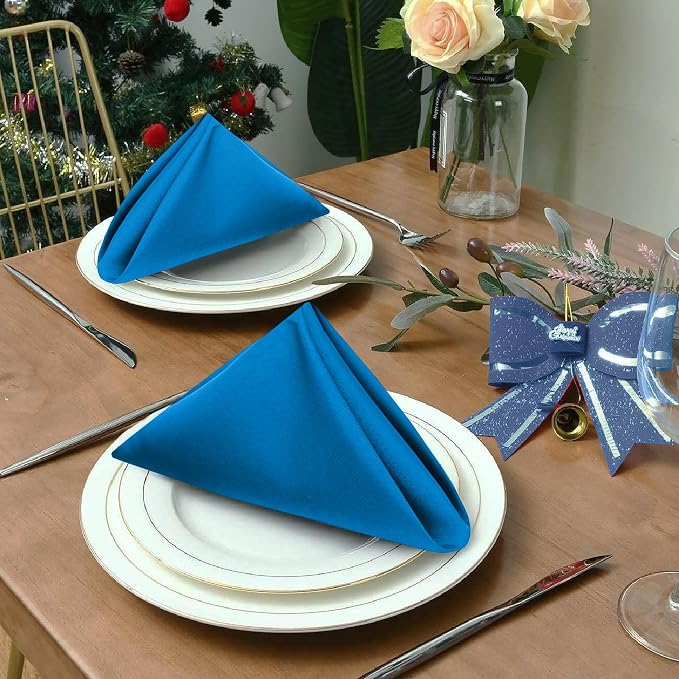 Ruvanti Cloth Napkins Set of 12, 18x18 Inches Napkins Cloth Washable, Soft, Durable, Absorbent, Cotton Blend. Table Dinner Napkins Cloth for Hotel, Lunch, Restaurant, Wedding Event, Parties - Blue - Image 8